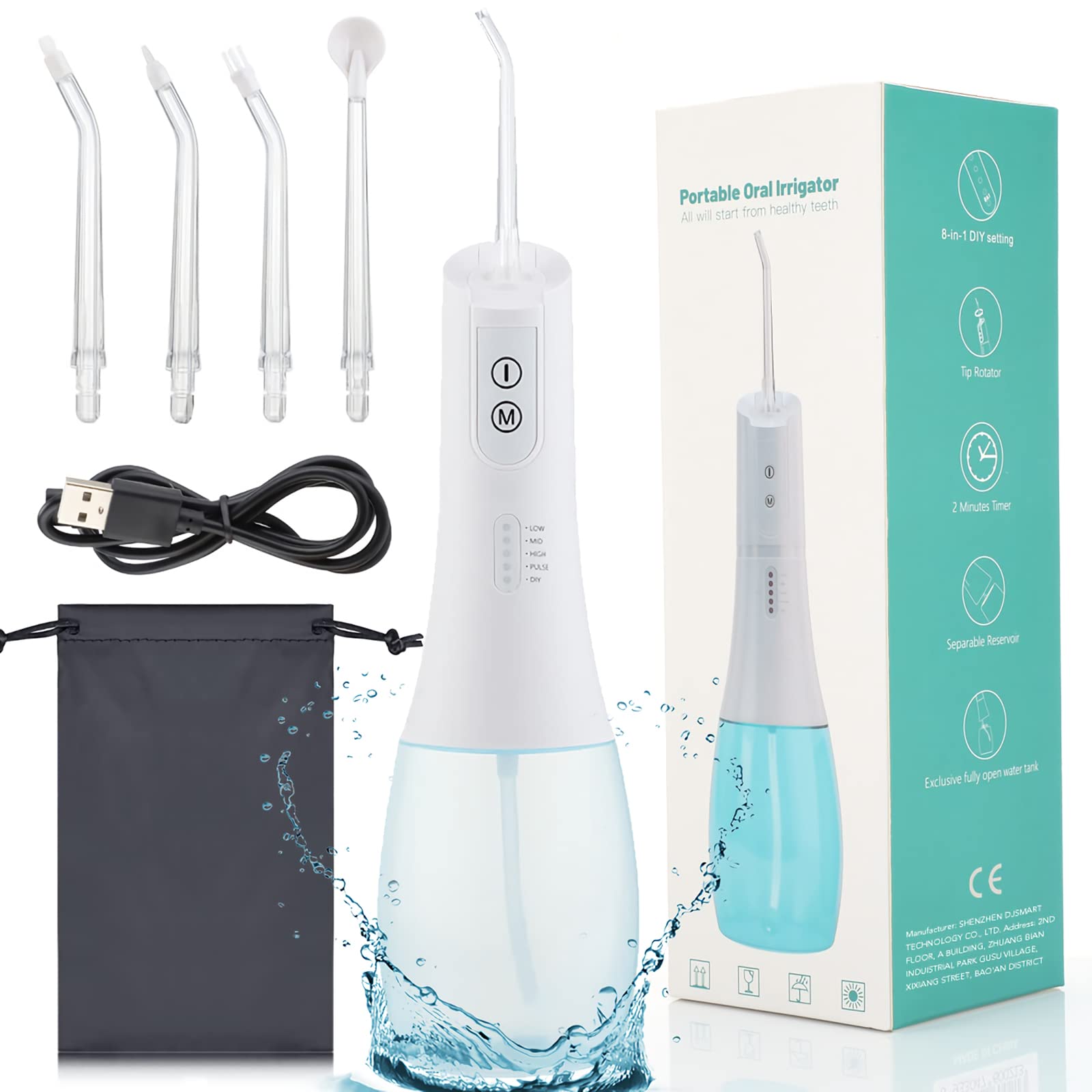 HANNEA Flosser for Teeth Portable Dental Flosser for teeth Oral Care for Braces Bridges, Rechargeable IPX7 Waterproof and 5 Modes, 400ML Water Flosser for Home Travel HANNEA Flosser for Teeth Portable Dental Flosser for teeth Oral Care for Braces Bridges, Rechargeable IPX7 Waterproof and 5 Modes, 400ML Water Flosser for Home Travel